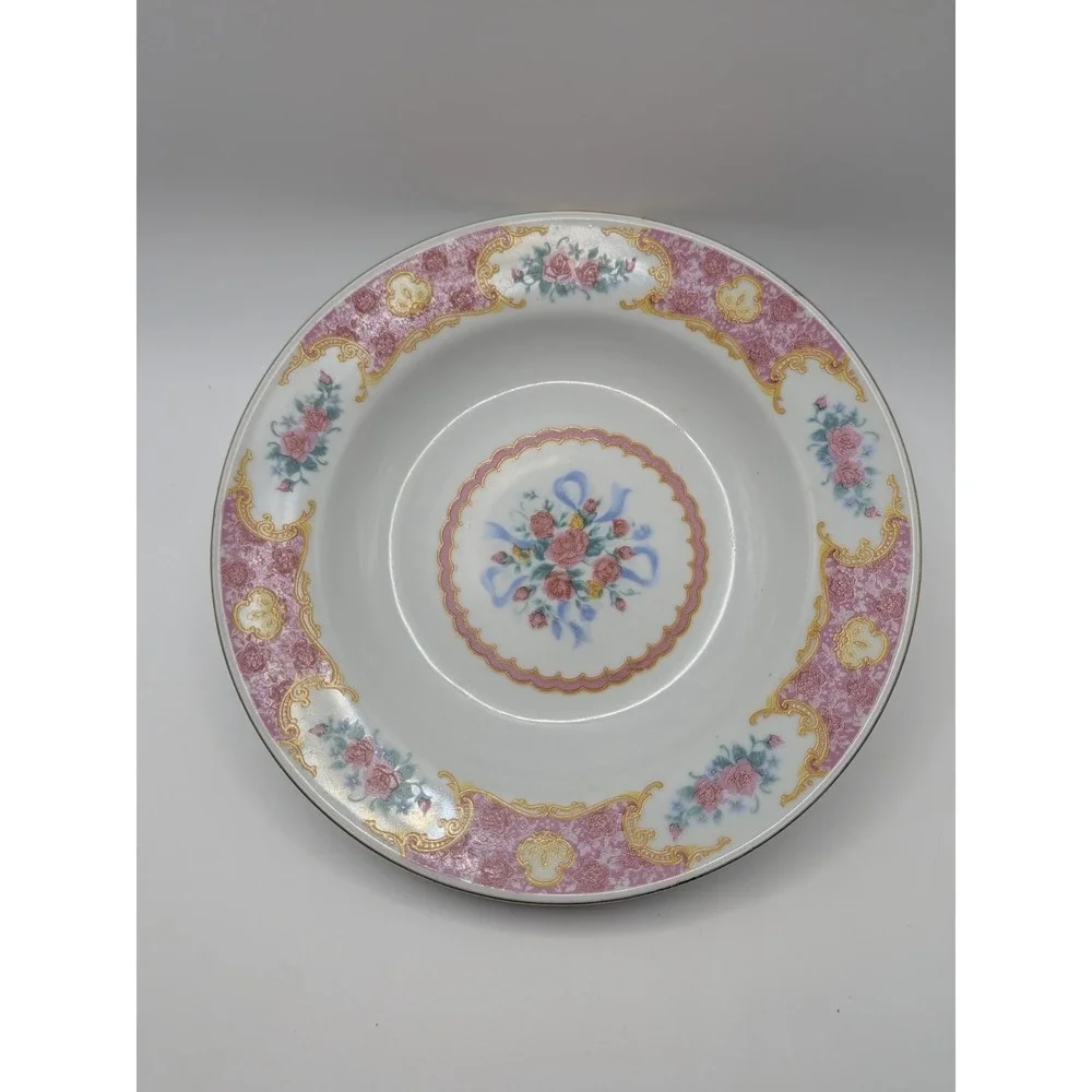 Vtg Soup Bowls Pink Floral‎ Pattern With Ribbon Grannycore Salad Bowls Cx459